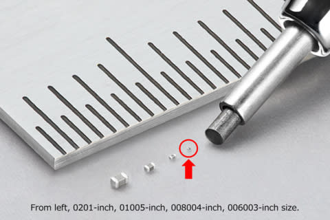 [Murata Manufacturing Co., Ltd.]  Kích thước 006003 inch (0,16 mm x 0,08 mm) MLCC đầu tiên trên thế giới của Murata (Ảnh: Business Wire)